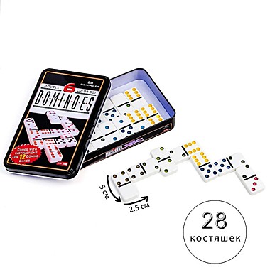 Домино 28 шт в металлической коробке 19х12см 
